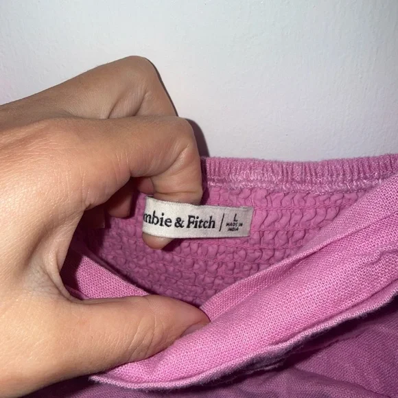 Abercrombie & Fitch Emerson Linen-Blend Puff Sleeve Midi Dress in Pink Size L - Picture 12 of 16